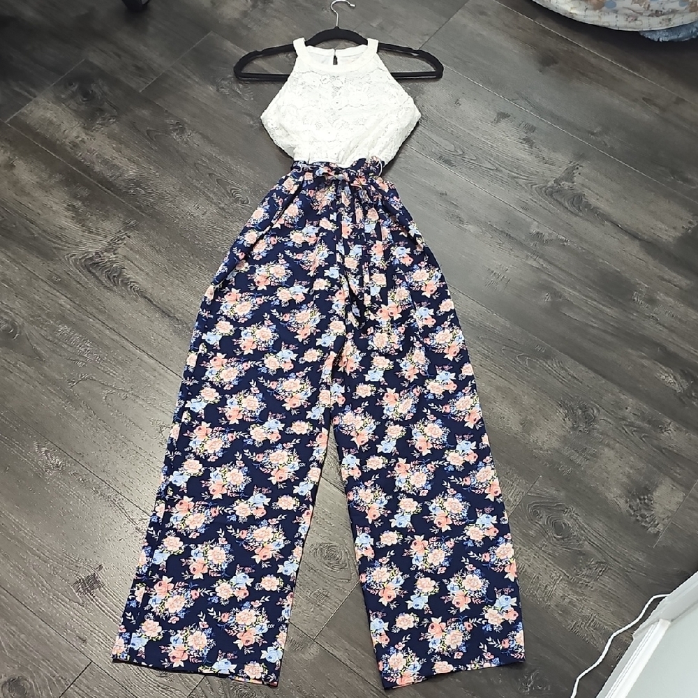 Mi.iM Floral Navy Jumpsuit with Lace Top